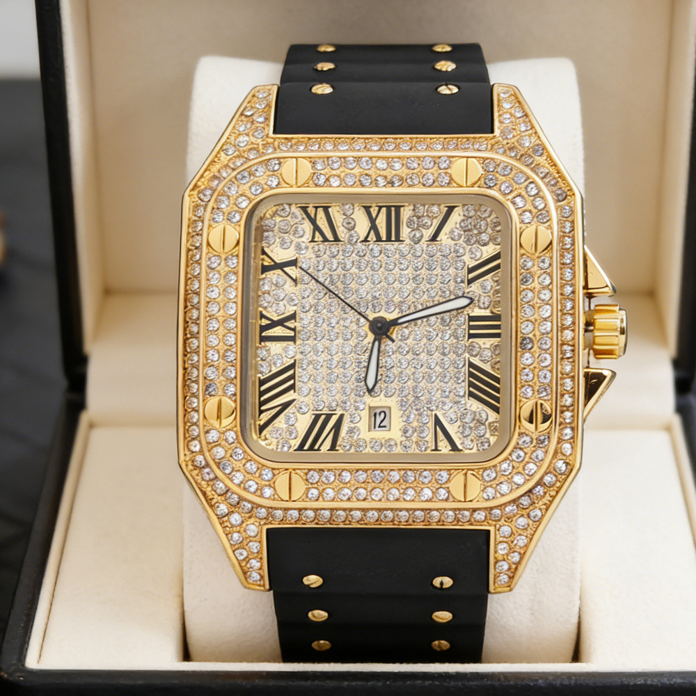 Luxury Watch Rubber Strap - Orologio al Quarzo Hip Hop Iced
