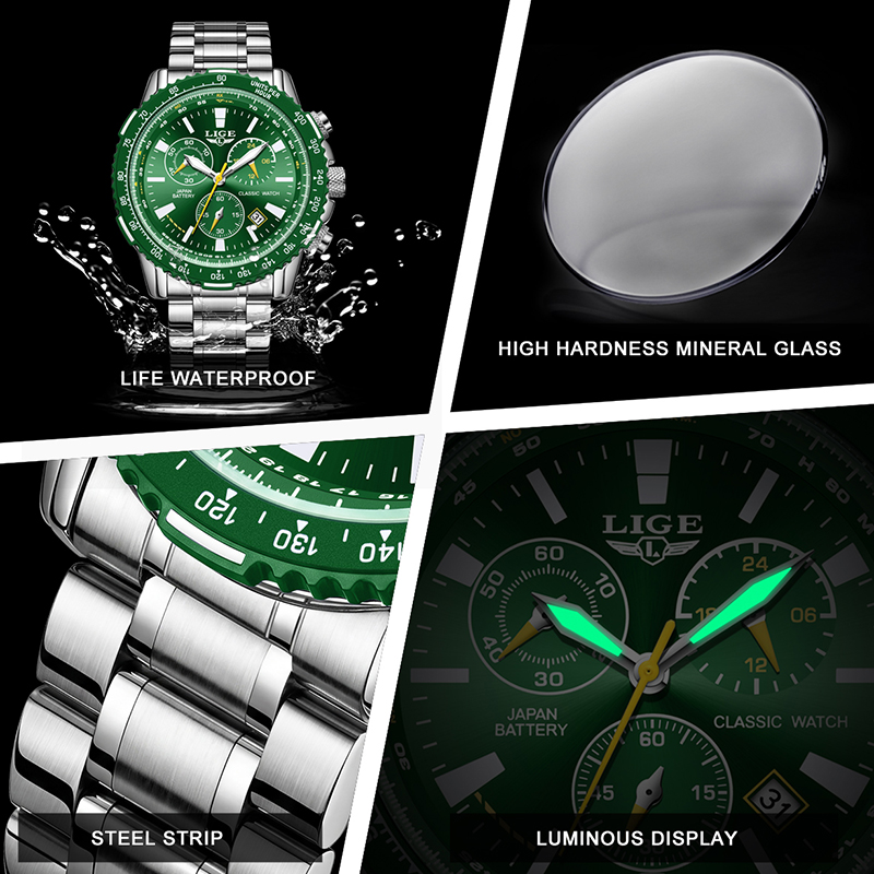 LIGE Nuovo Orologio Verde con  - Luxury Watch Green Dial recensione e prezzo